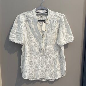 Pilcro Cream Puff Sleeve Blouse with Button Front